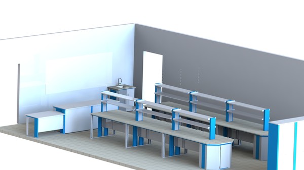 Кабинет физики. Стол лабораторный островной с надстройкой